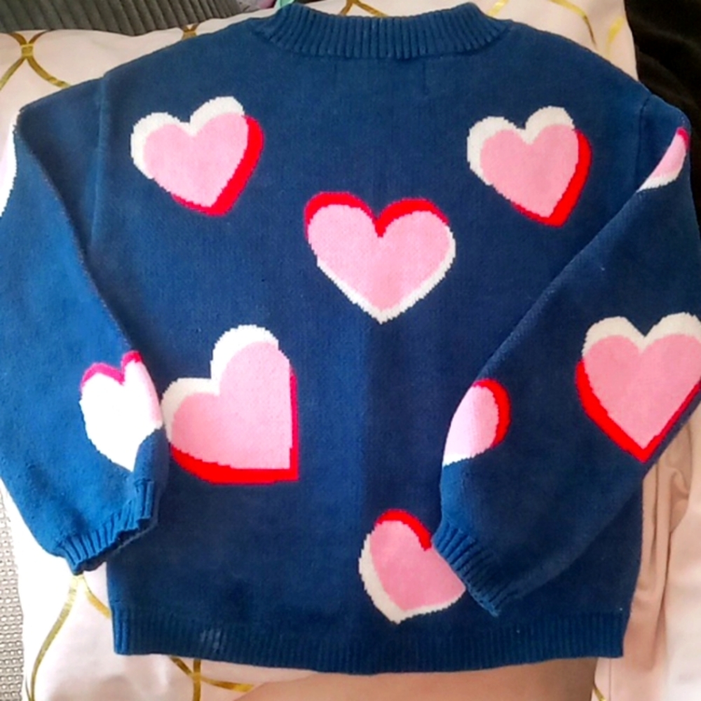 Kids Heart Pattern Sweater - Blue and Pink
